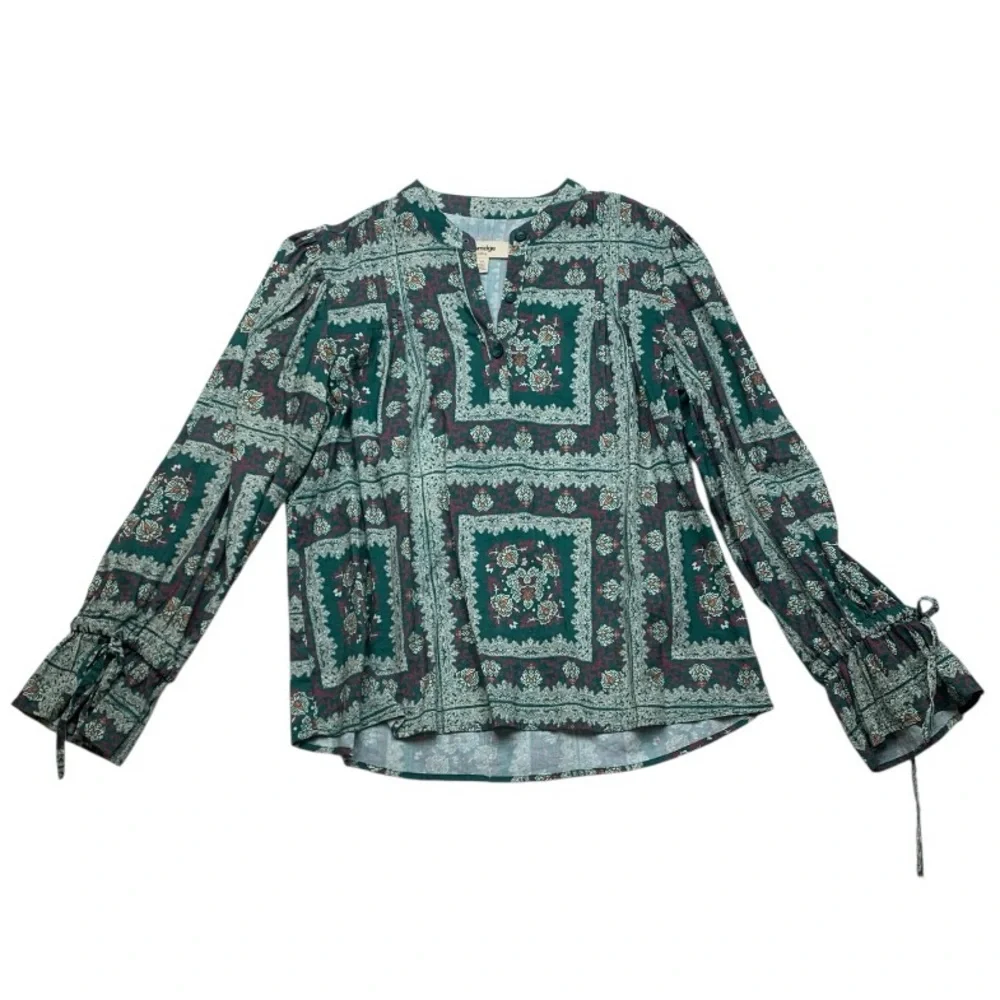 Porridge size XS Anthropologie Floral patterned long sleeve shirt blouse green